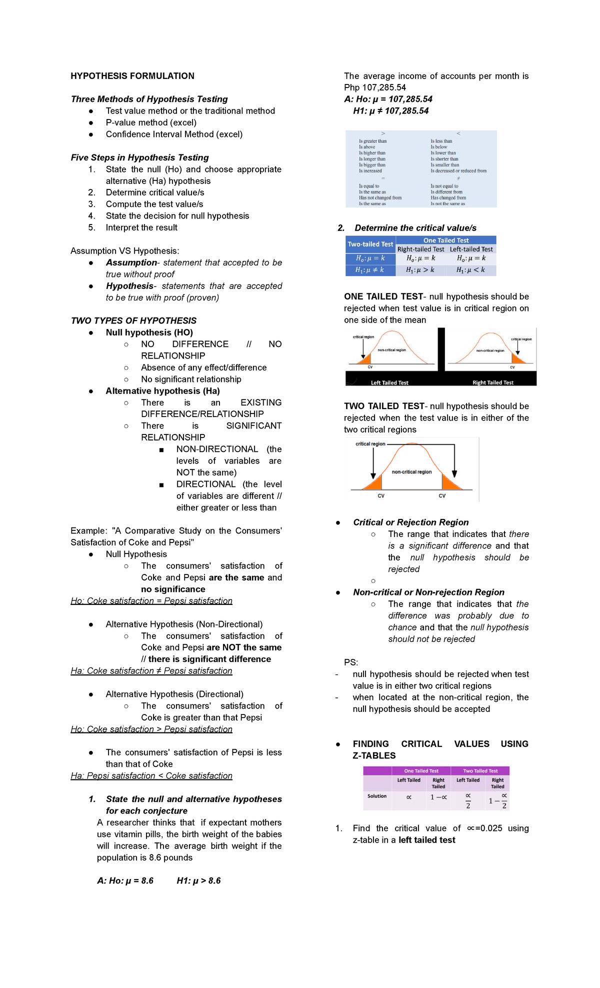 Hypothesis Formulation & Testing Methods - Psychstats (8-9TH) Notes ...