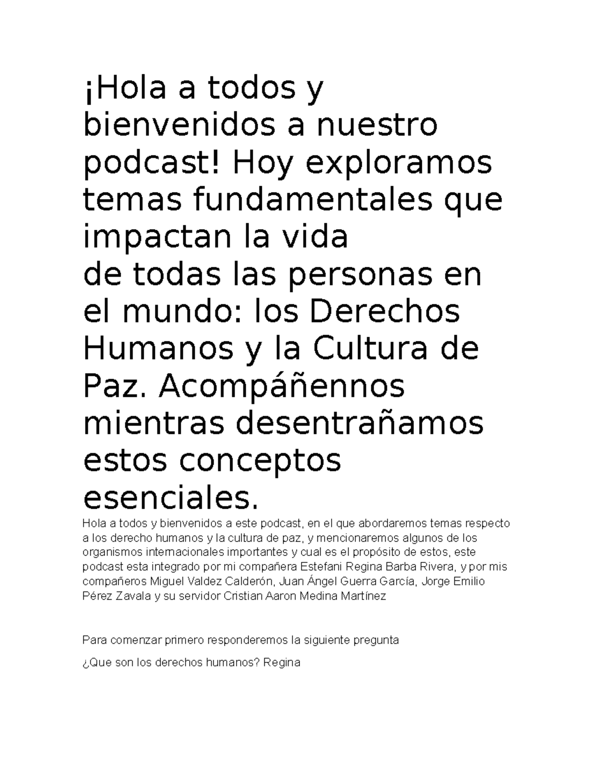 Derechos Humanos y Cultura de Paz - Podcast Discusión 101 - Studocu