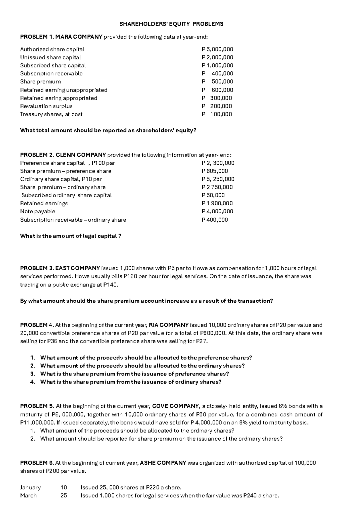 EQUITY PROBLEMS: SHAREHOLDERS EQUITY ANALYSIS (FIN 101) - Studocu