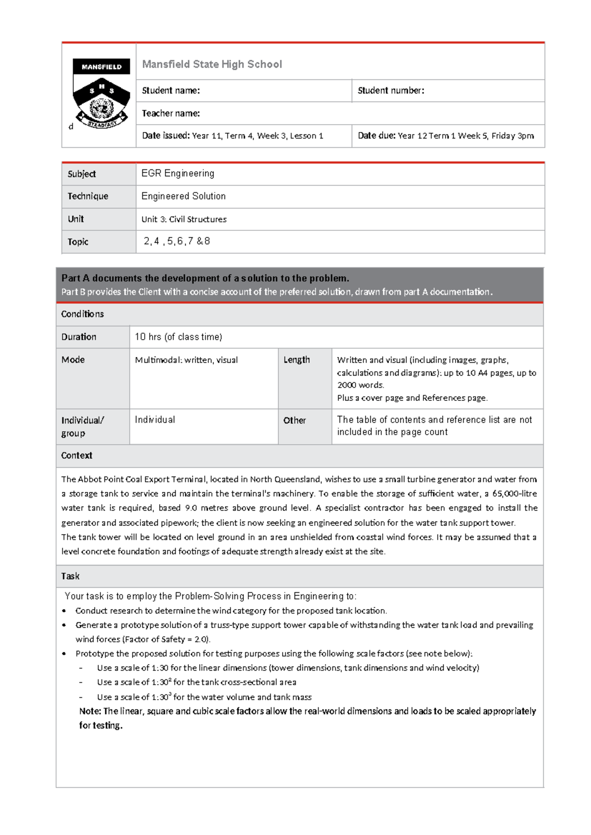 EGR Engineering Task Sheet: Civil Structures Prototype Development ...
