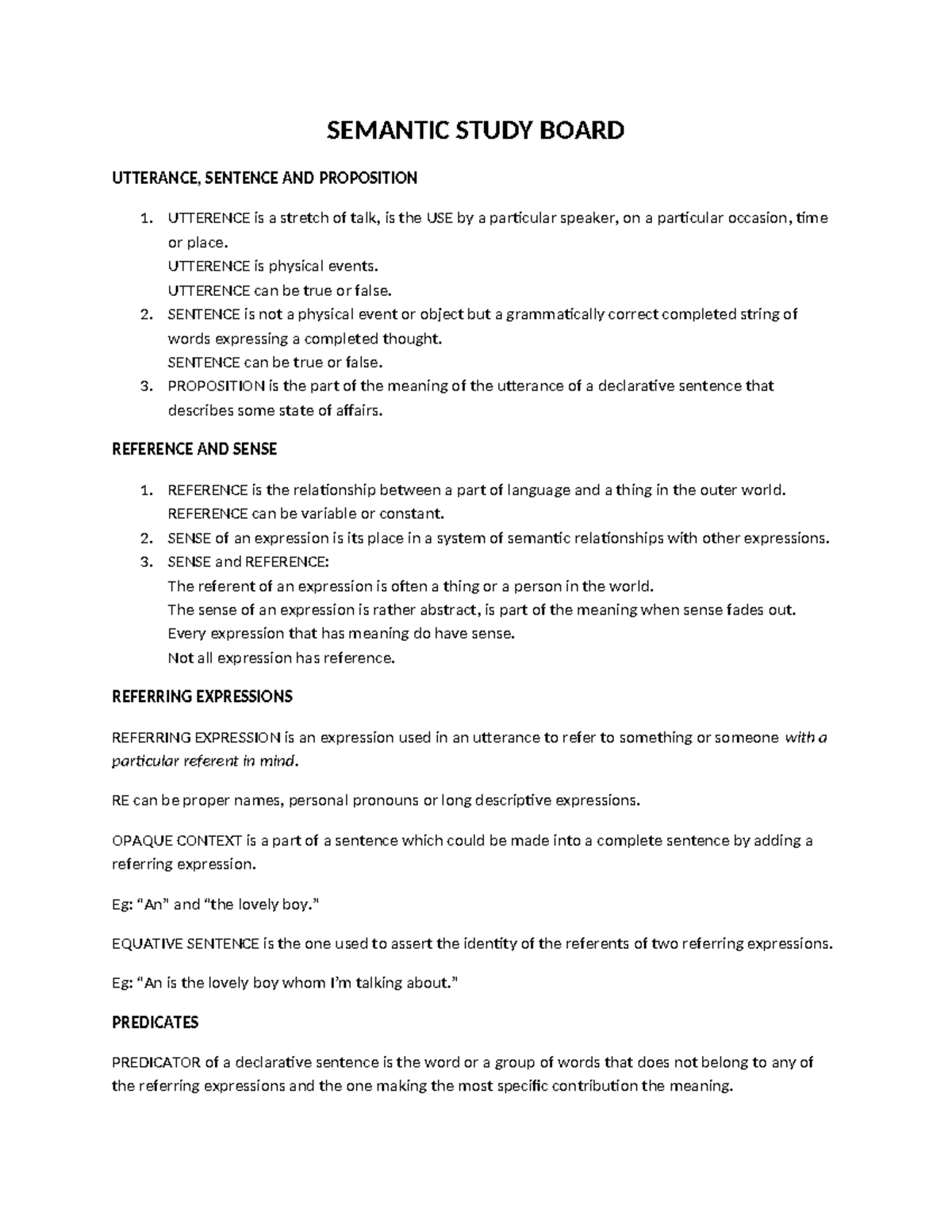 Semantic Theory Study Guide: Utterances, Sentences & Propositions - Studocu