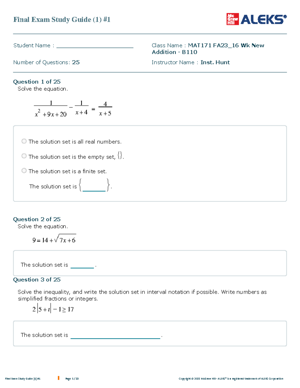 Final Exam Study Guide for MAT171 FA23 - Key Q&A Review - Studocu