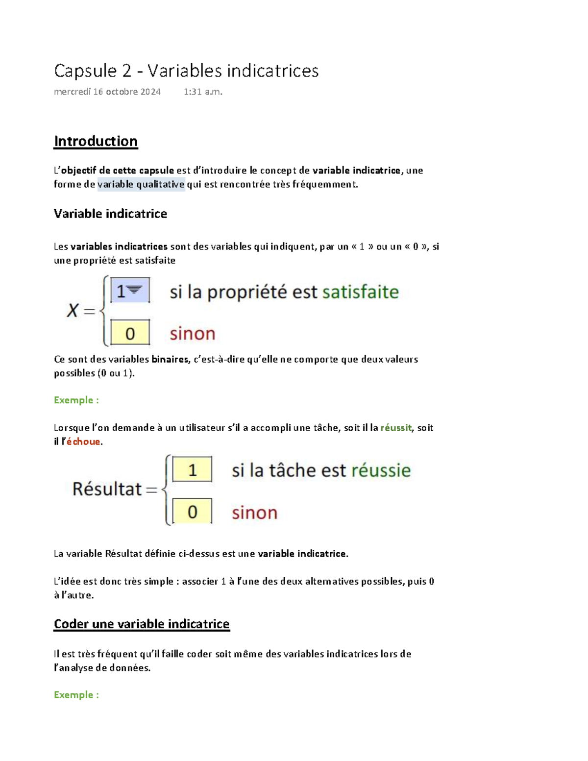 Capsule 2 - Introduction aux Variables Indicatrices et leur Codage ...