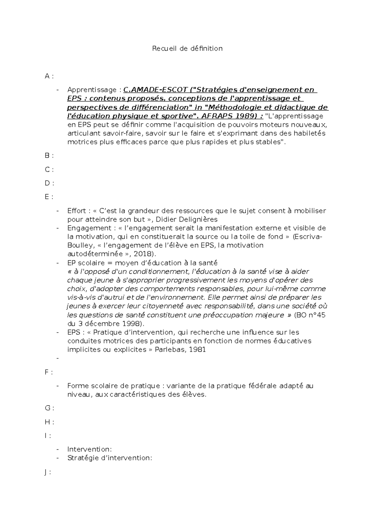 Recueil de définition - Recueil de définition A : Apprentissage : C ...
