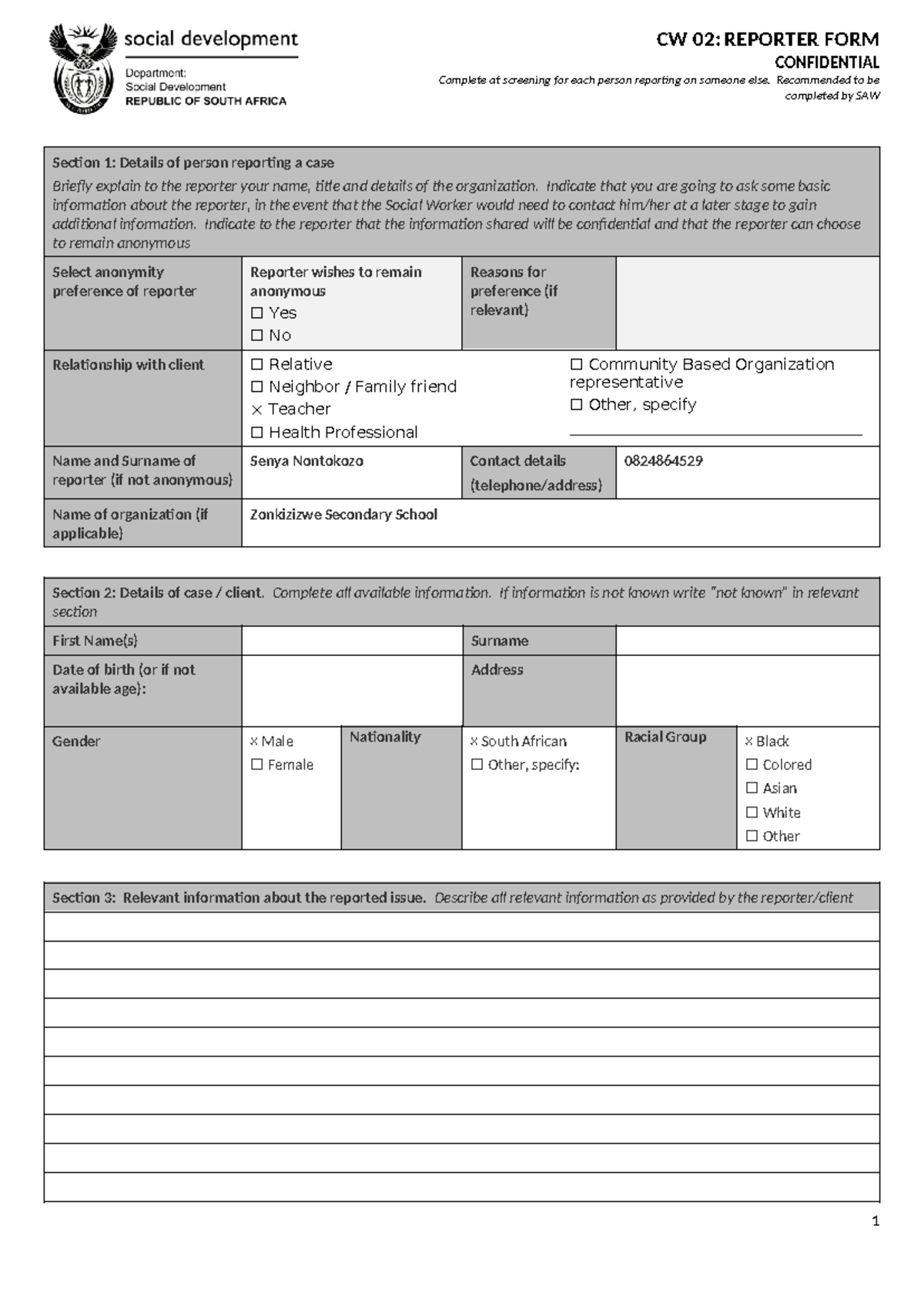 CW 02: Reporter Form for Confidential Case Reporting - Studocu