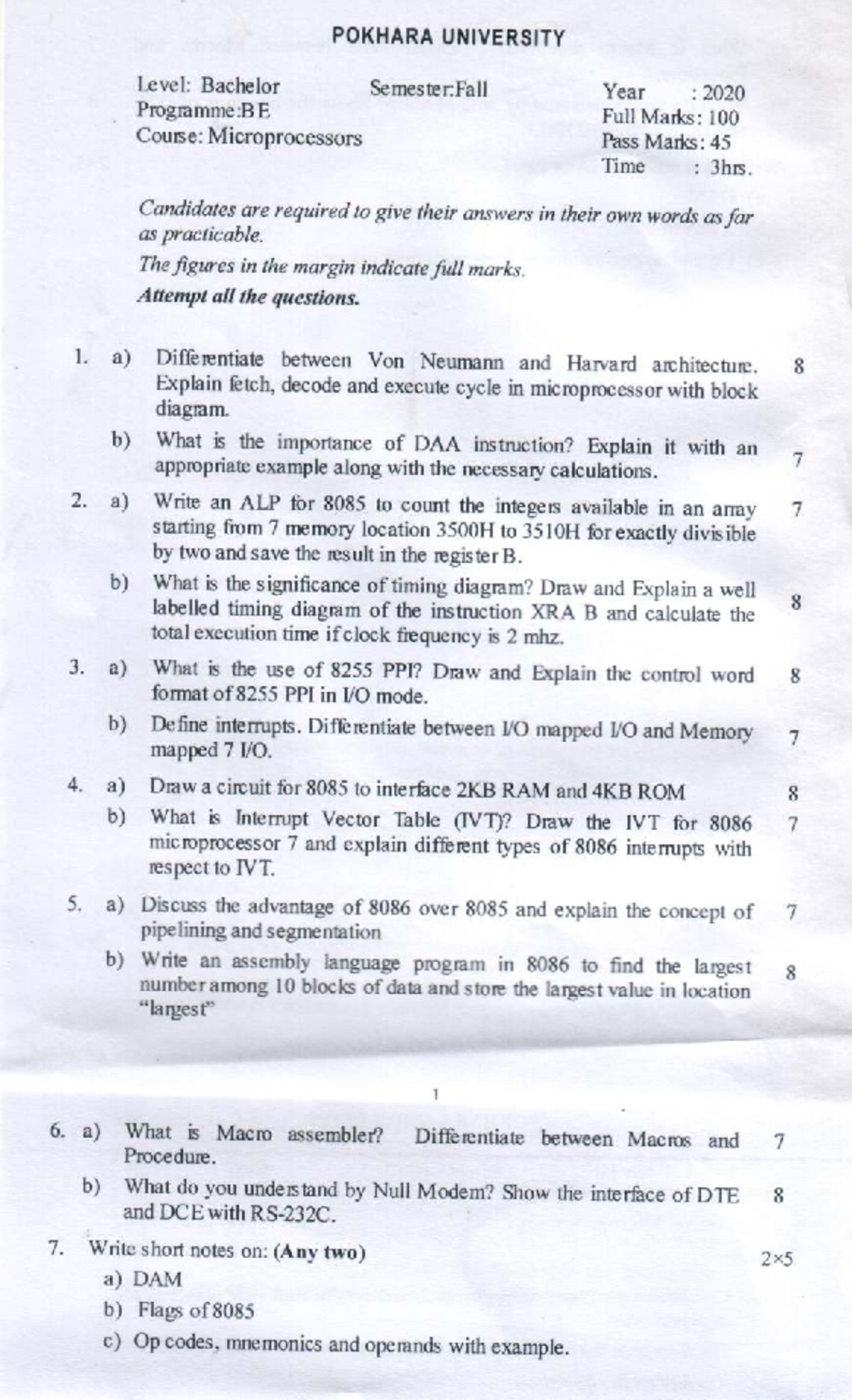 Microprocessors BE Final Exam 2020 Fall - Full Marks: 100 - Studocu
