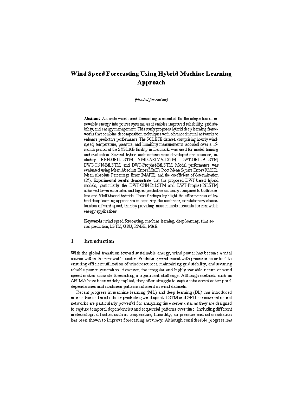 Wind Speed Forecasting Using Hybrid ML Approaches (ENGR 2023) - Studocu