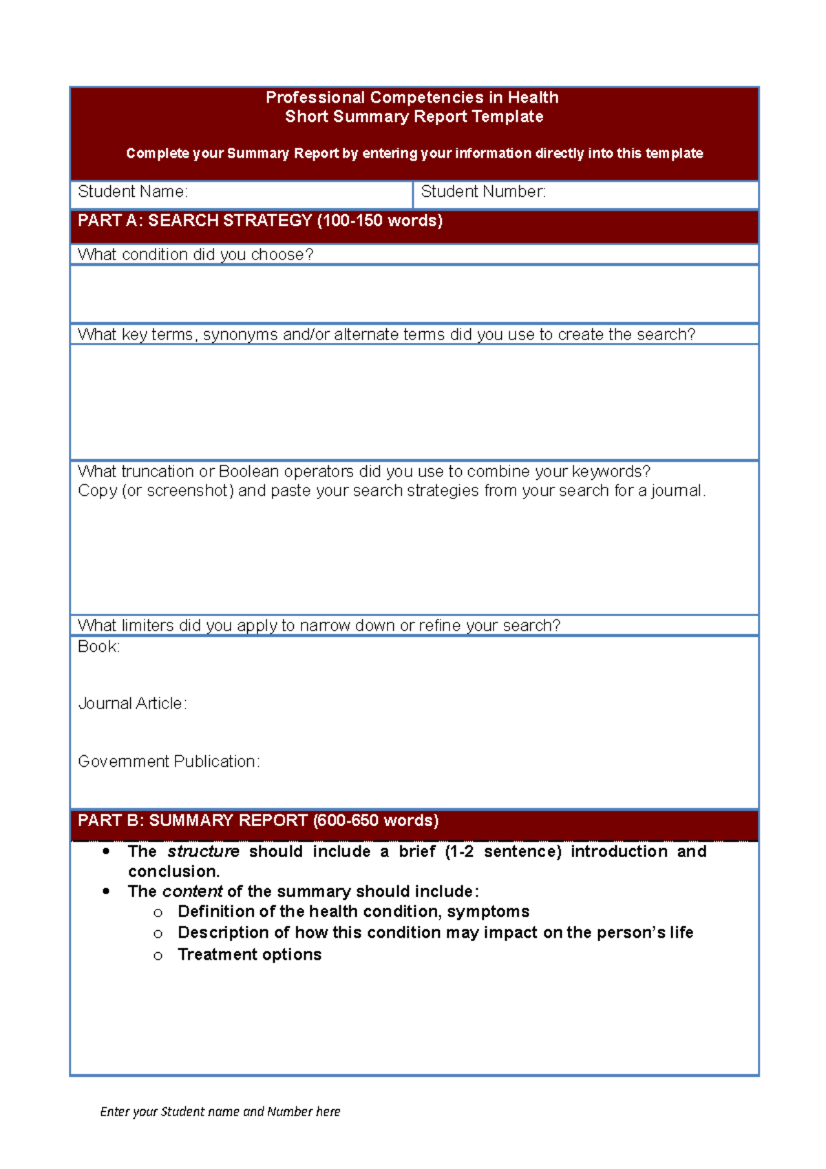 Health Professional Competencies Summary Report Template 2021 - Studocu