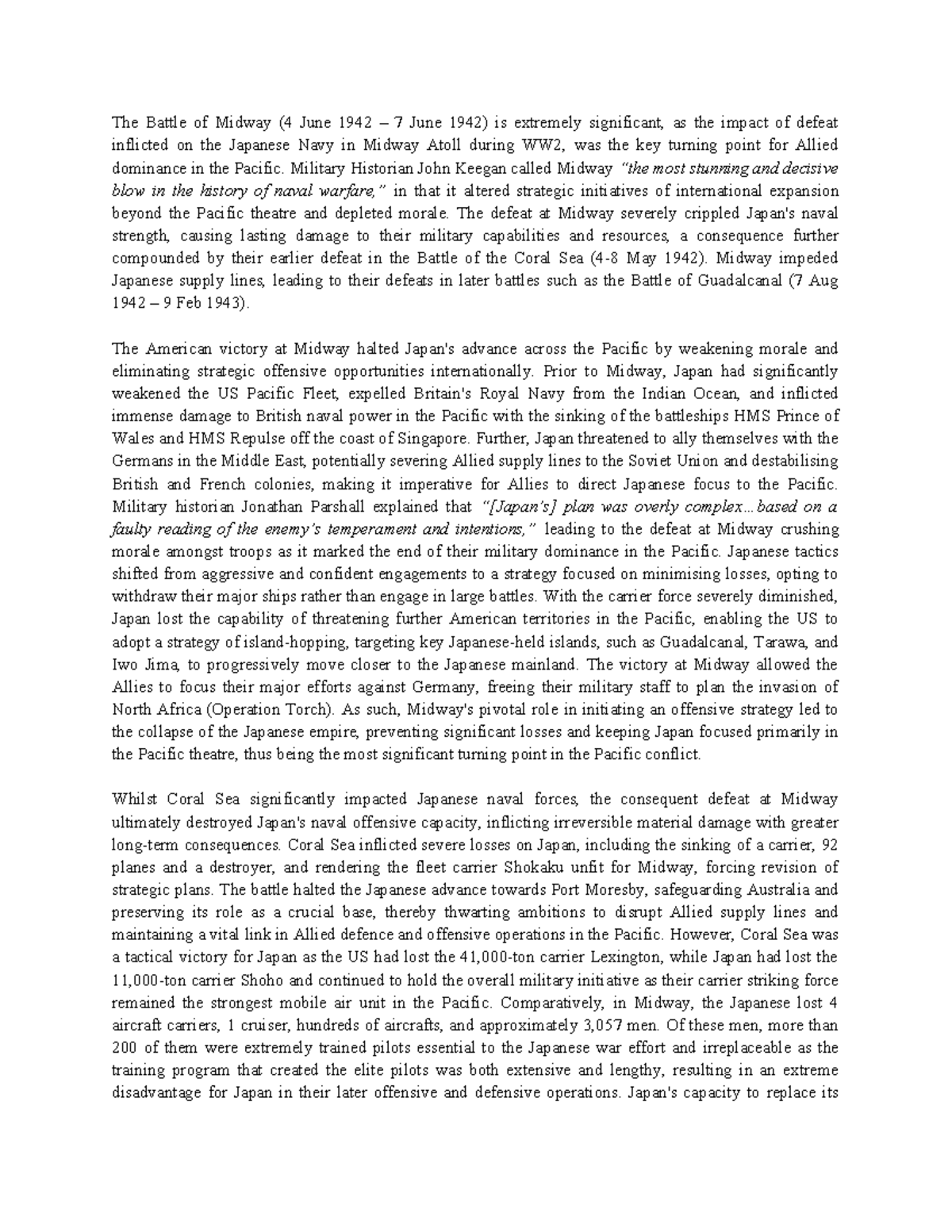 Midway Essay: The Turning Point of WW2 in the Pacific - Studocu