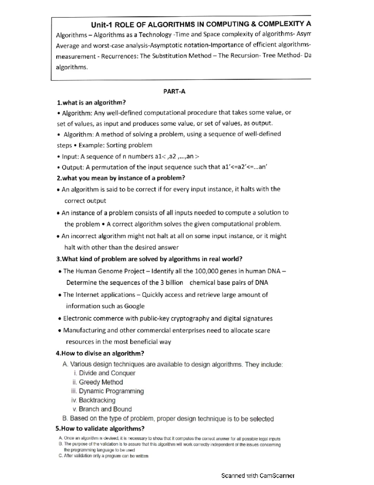 2 marks - ROLE OF ALGORITHMS IN COMPUTING COMPLEXITY A Algorithms ...