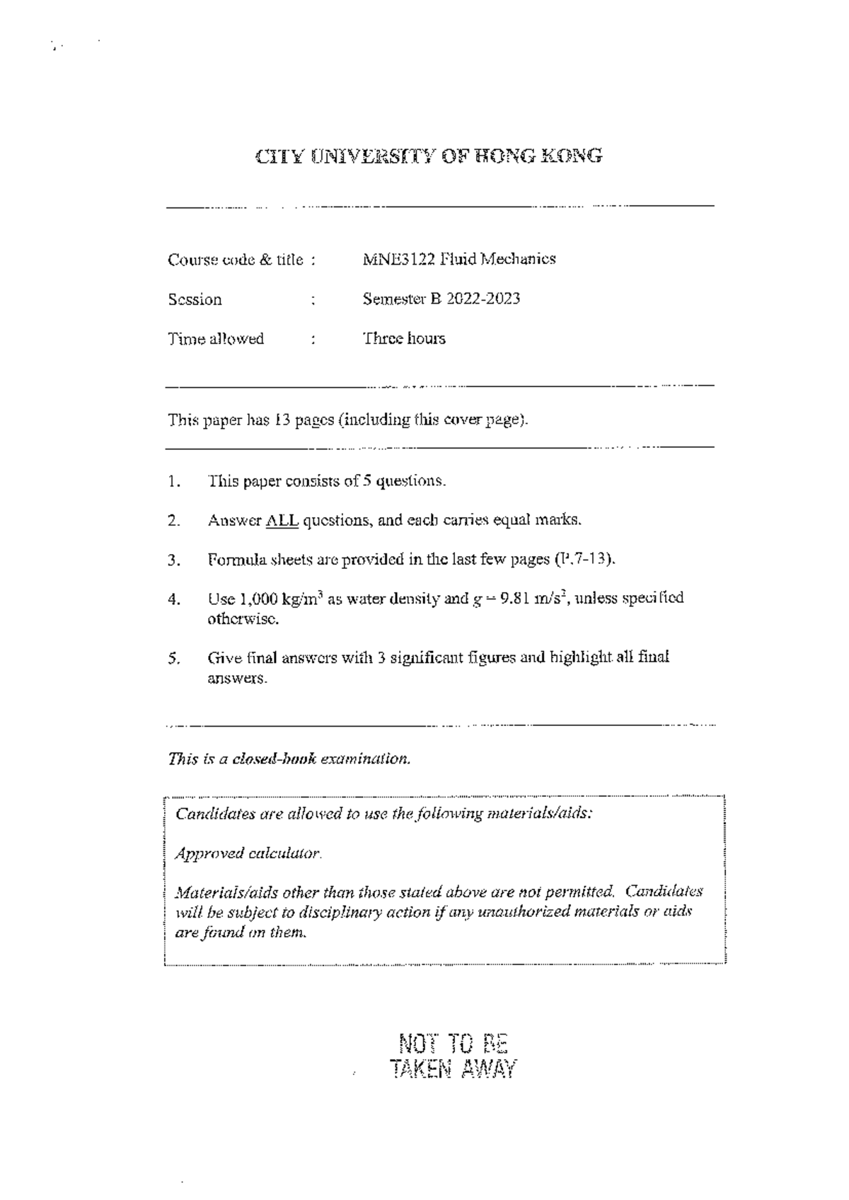 MNE3122-2223B - Final Exam on Fluid Mechanics Concepts - Studocu