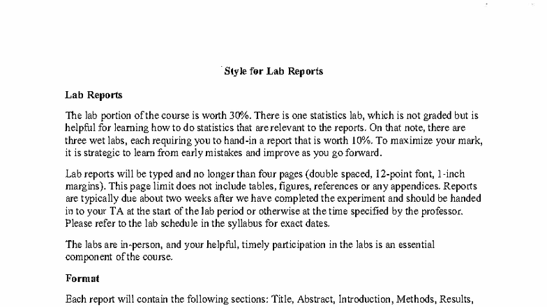 Bio 3436 F Lab Reports: Guidelines for Writing and Formatting - Studocu