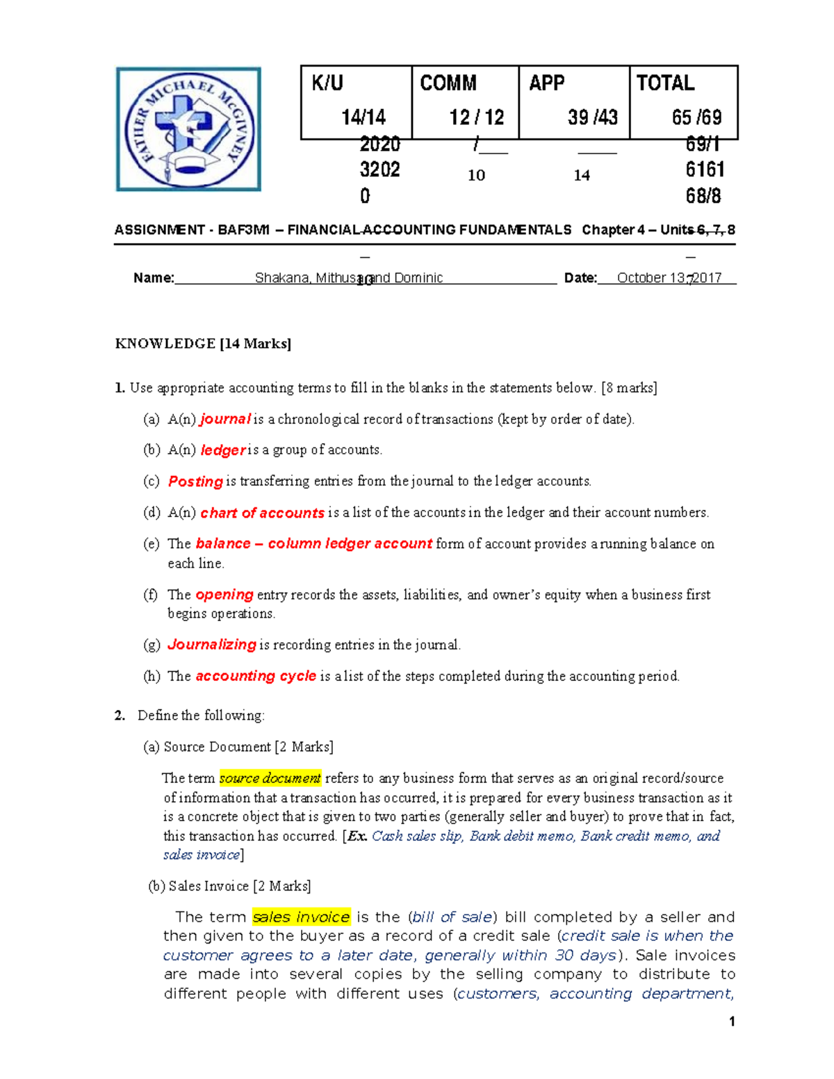 Exam 6 December 2019, answers - ASSIGNMENT - BAF3M1 – FINANCIAL ...