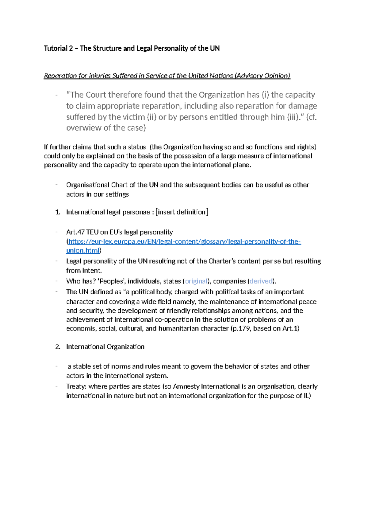 Tutorial 2: Legal Personality and Structure of the UN Reparation Claims ...