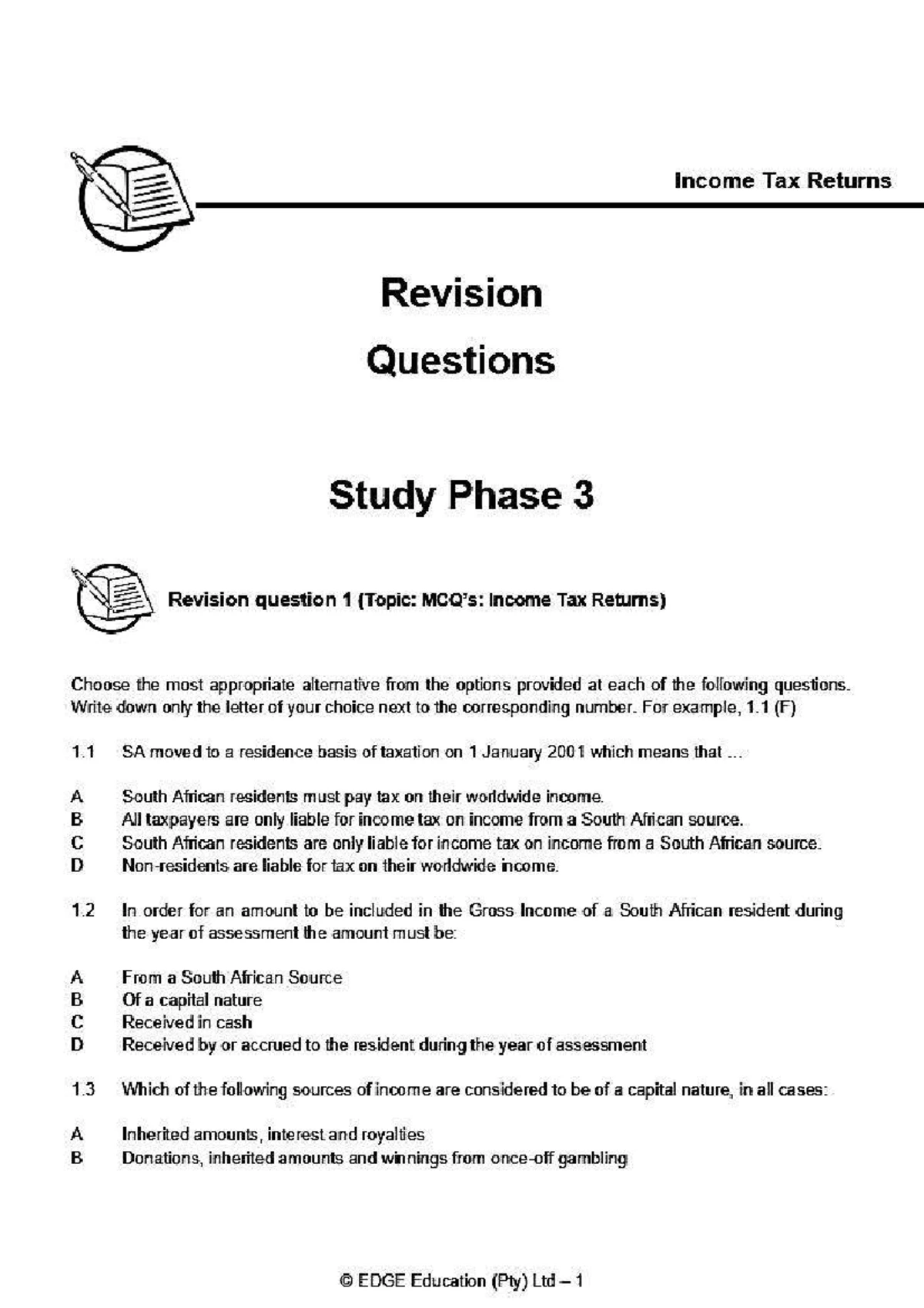 MAQ 2 - Income Tax Returns Revision Questions Study Phase 2 - Studocu