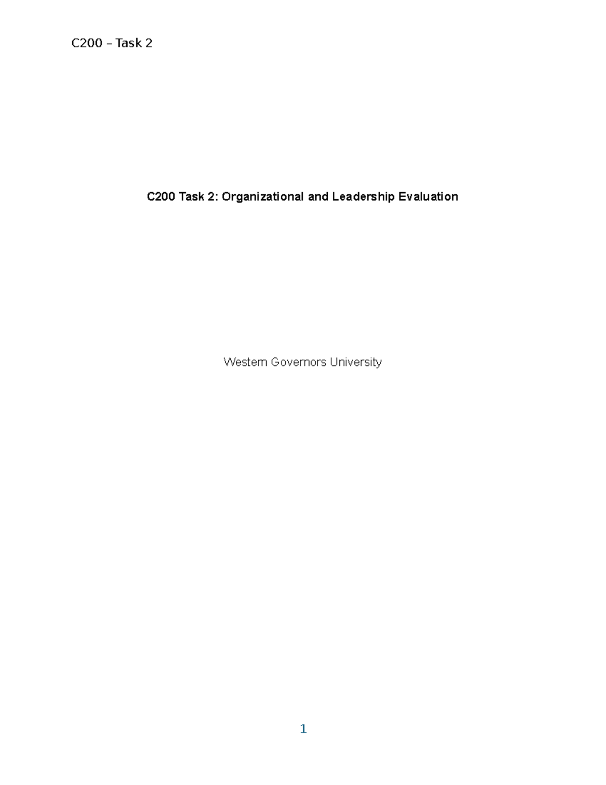 C200 Task 2: Evaluation of Organizational Leadership at Feral Cat ...