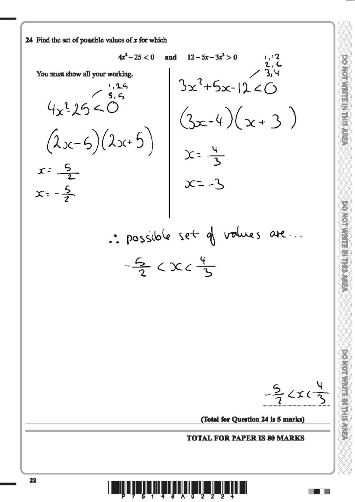 7NTG6m Final Exam Paper: Set of Possible Values of x Analysis - Studocu