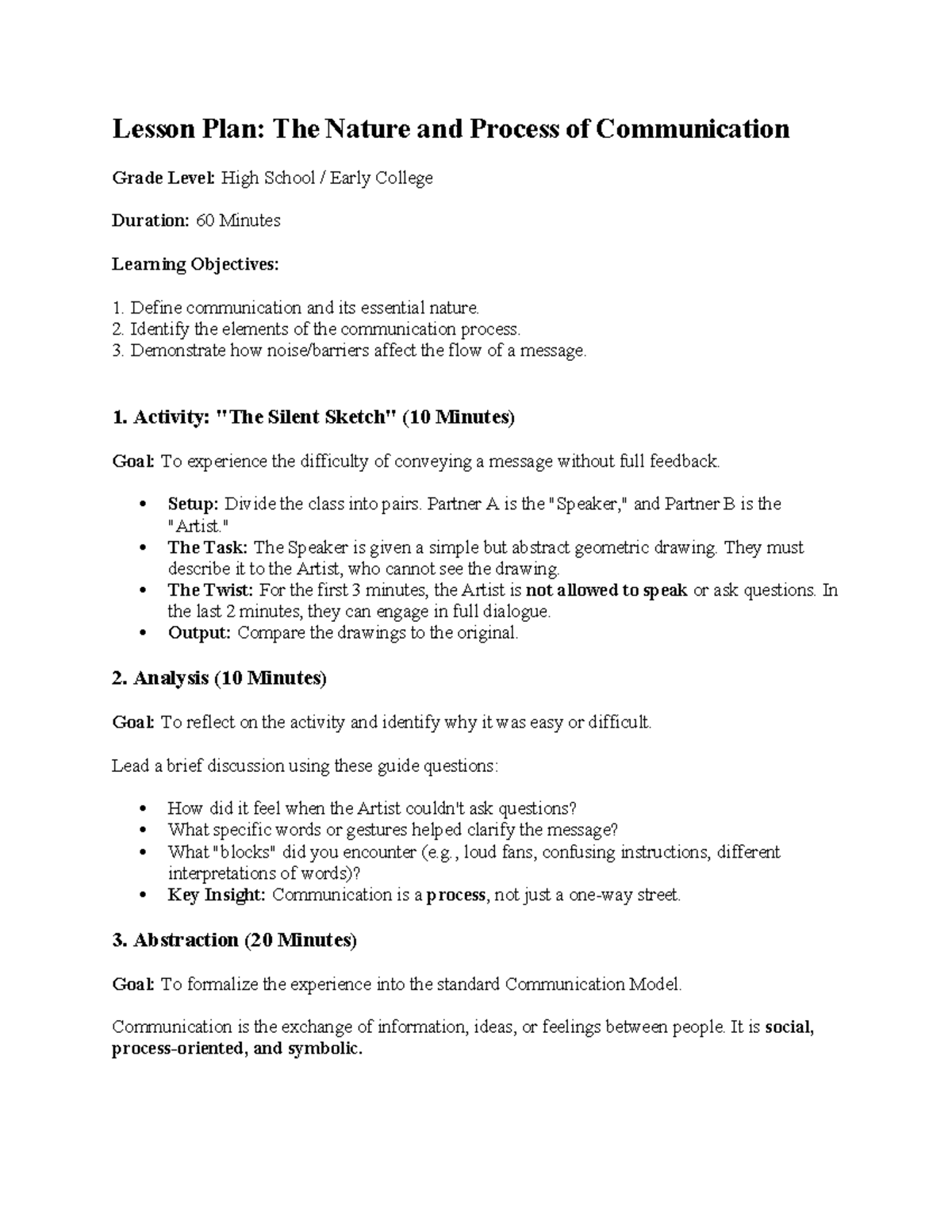 4A's Lesson Plan: Understanding Communication Process in High School ...