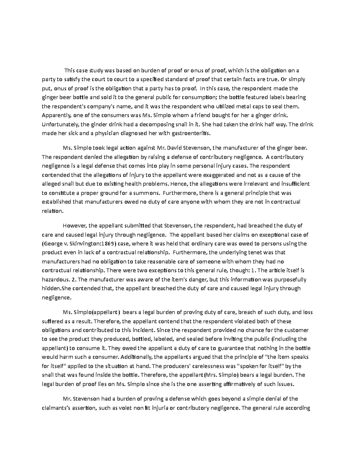 Term Project 11: Case Study on Burden of Proof in Law of Evidence - Studocu