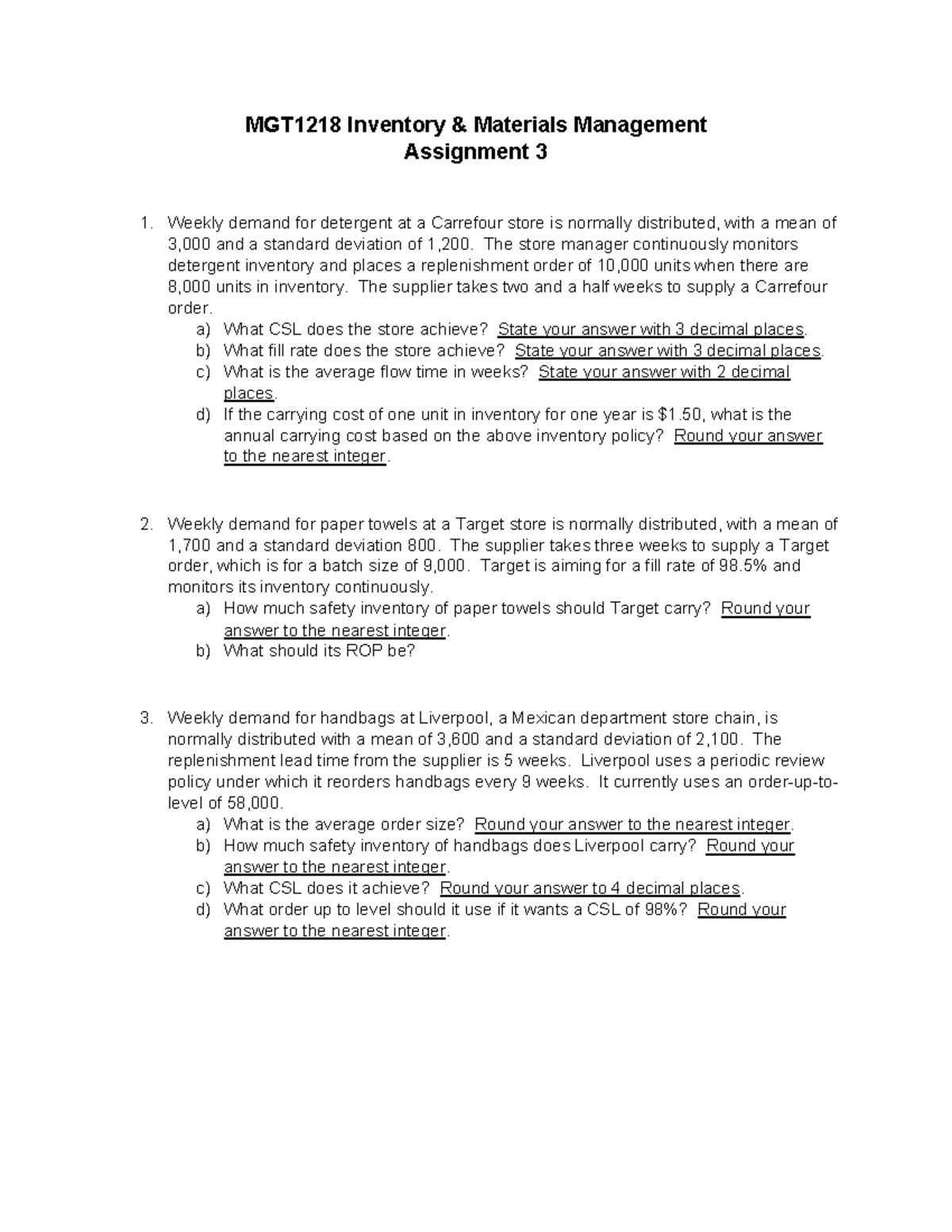 MGT1218 Assignment 3: Inventory & Materials Management Analysis - Studocu