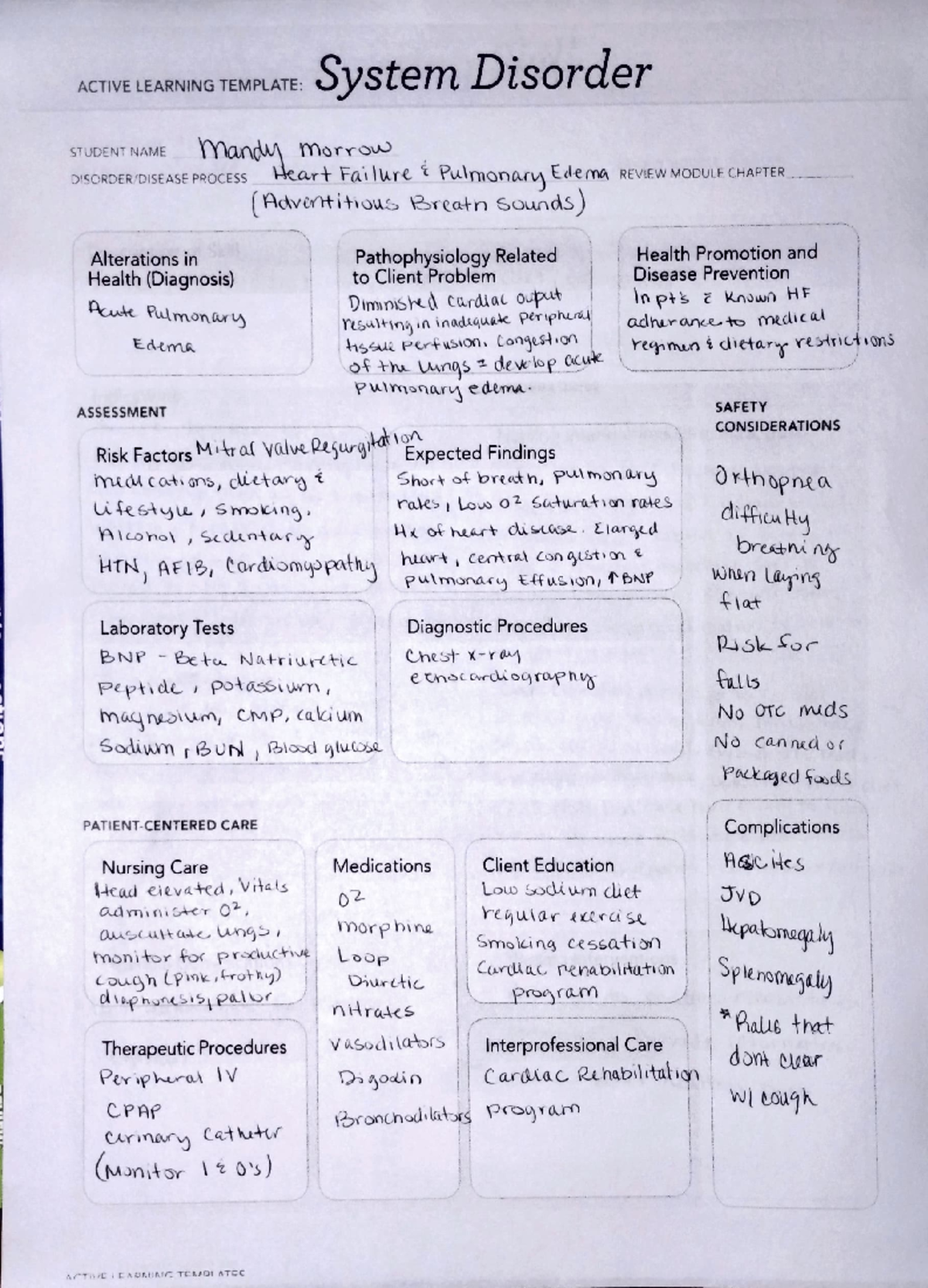 2 system disorder pulmonary edema - ACTIVE LEARNING TEMPLATE: STUDENT ...