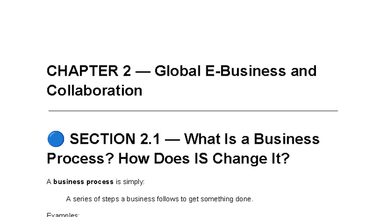 INFO Management Chapter 2: Business Processes & Systems Overview - Studocu