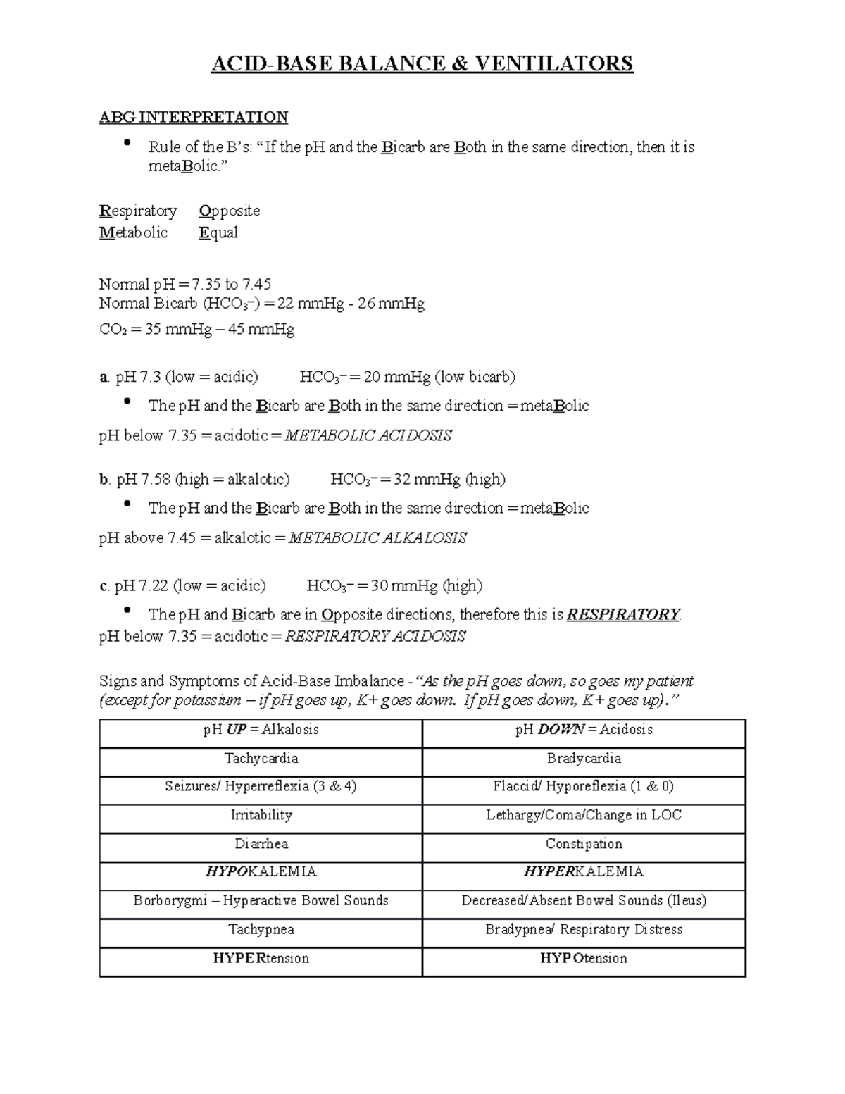 ABG Interpretation Study Notes - Nursing Course Code: NUR 102 - Studocu