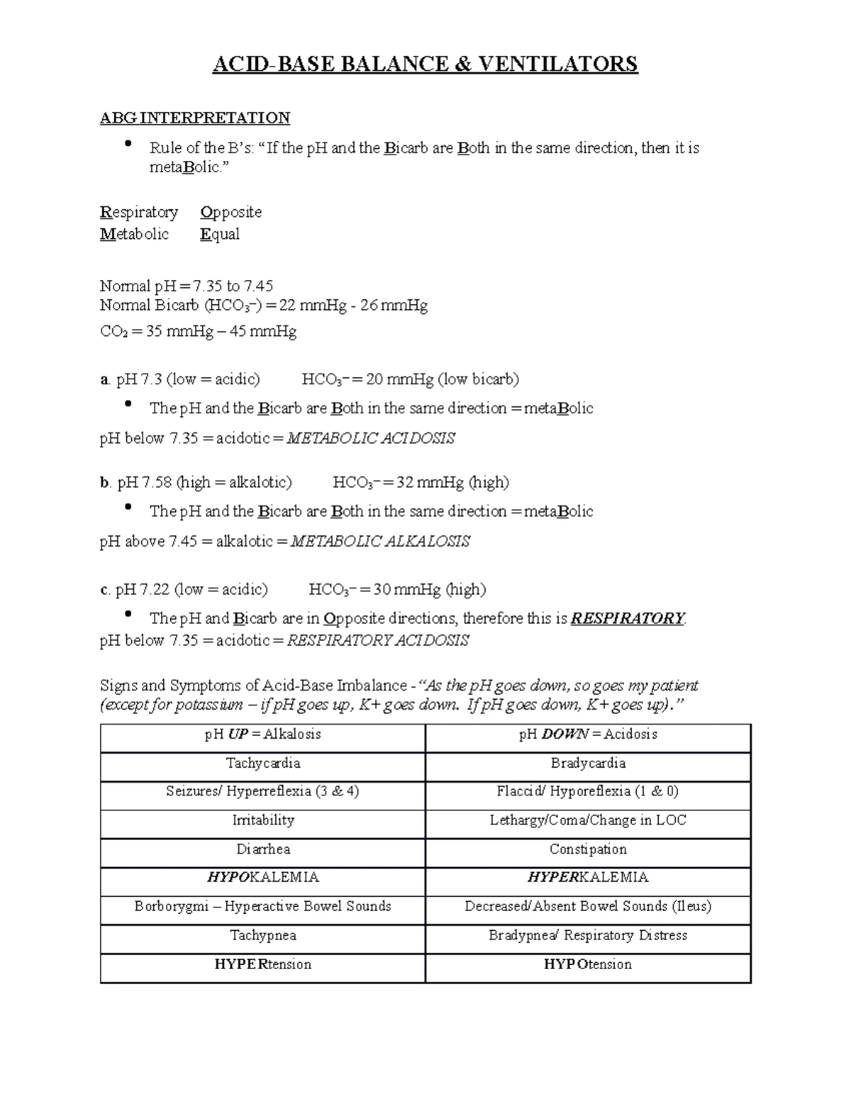 ABG Interpretation Notes - Course Code ABG 101 - Studocu
