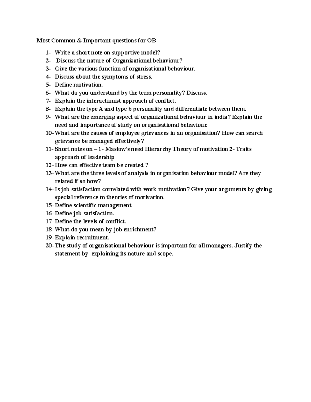 OB 101 Lecture Notes: Key Questions & Concepts in Org Behavior - Studocu