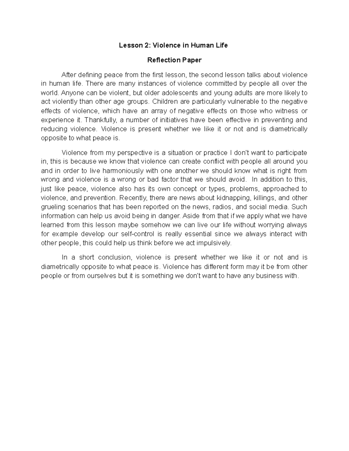 Lesson 2: Understanding Violence and Its Impact on Peace - Studocu