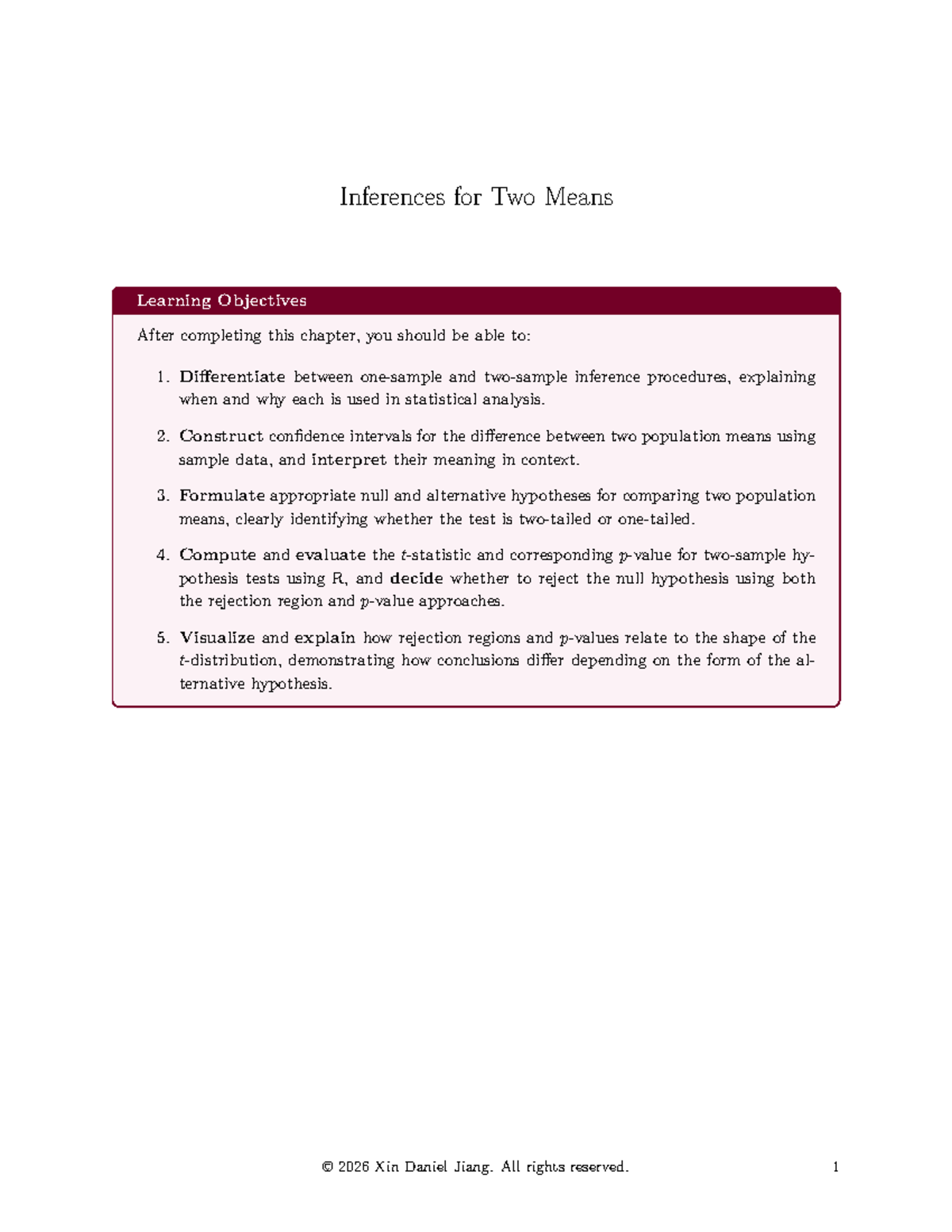 W12 AFM113: Inference for Two Means - Final Chapter Notes - Studocu