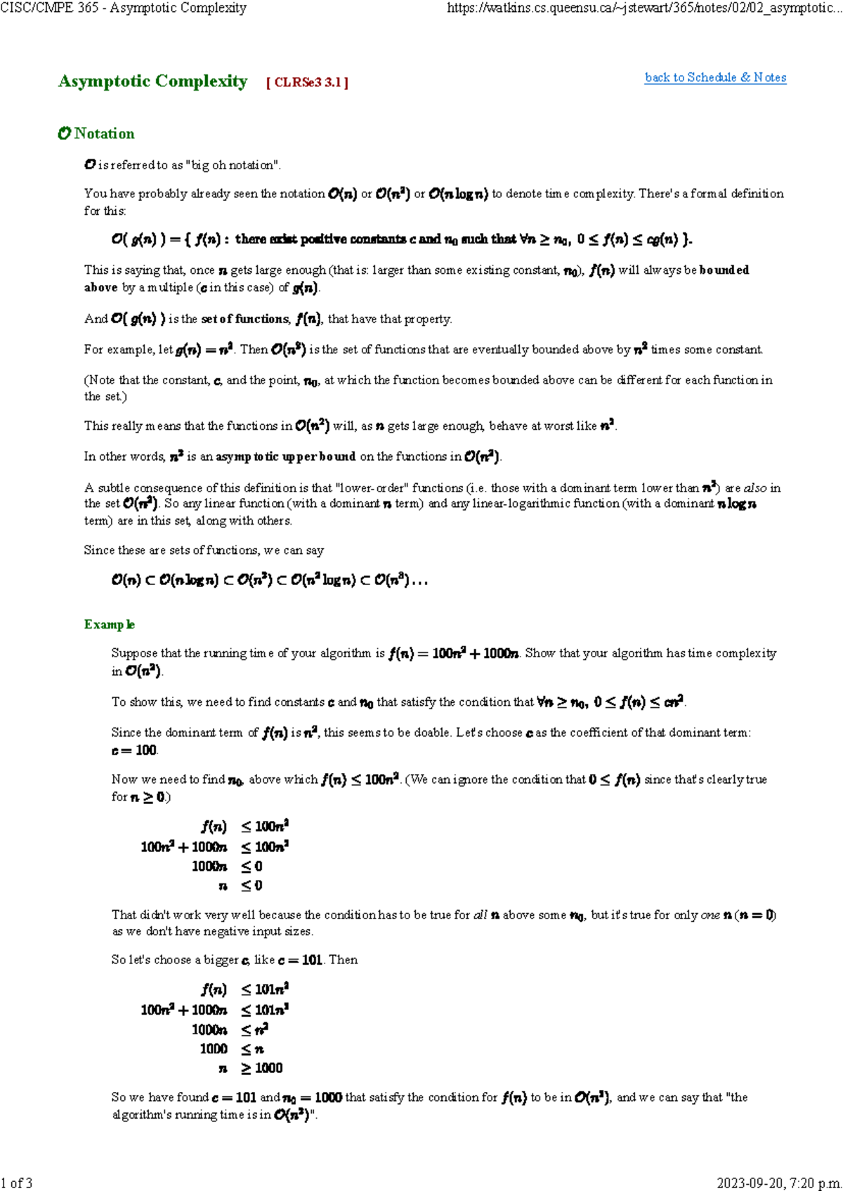 CISC/CMPE 365 - Lecture Notes on Asymptotic Complexity Concepts - Studocu