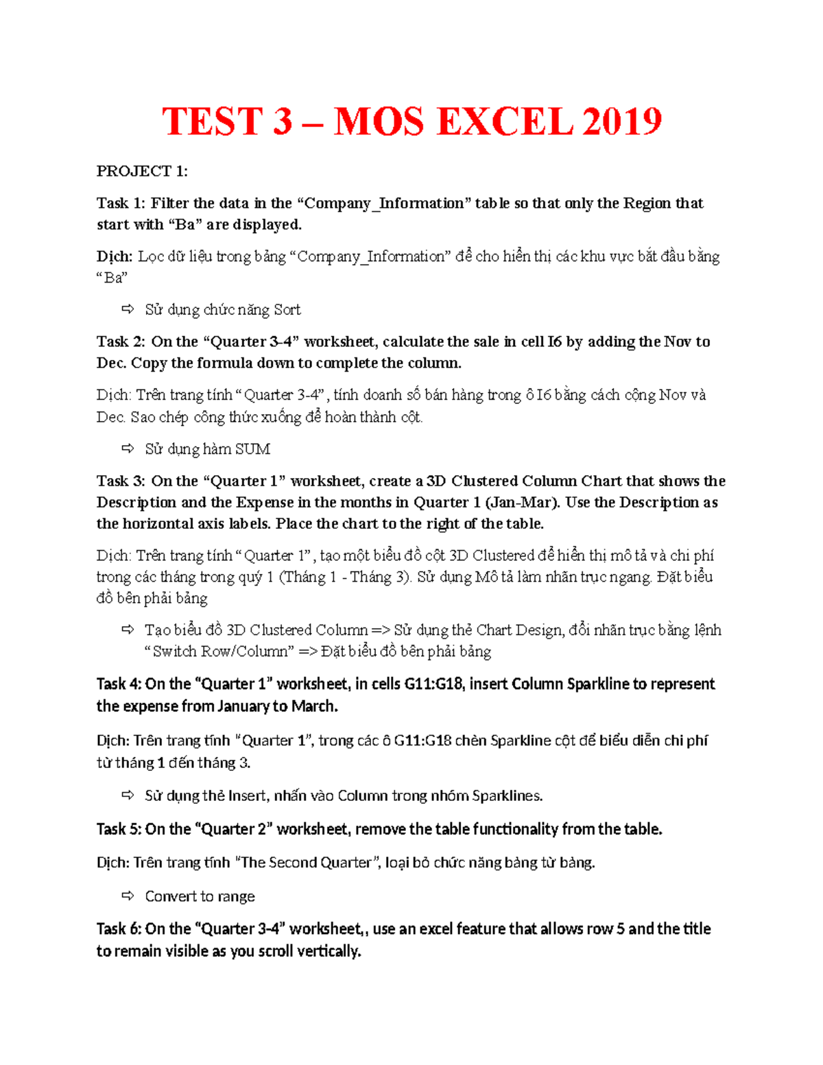 Excel-TEST-3 - Hướng dẫn thực hiện cơ bản MOS Excel 2019 - Studocu