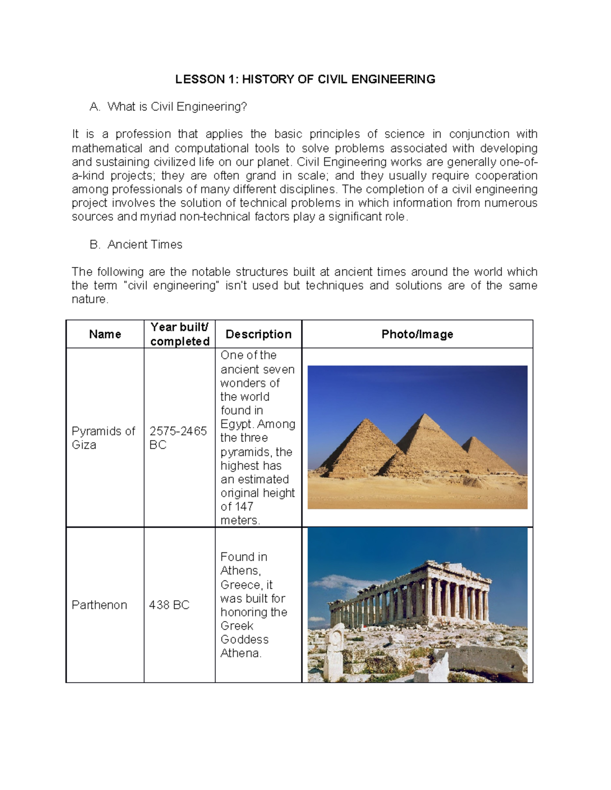 Lesson 1 History OF Civil Engineering 1778248657 - LESSON 1: HISTORY OF ...