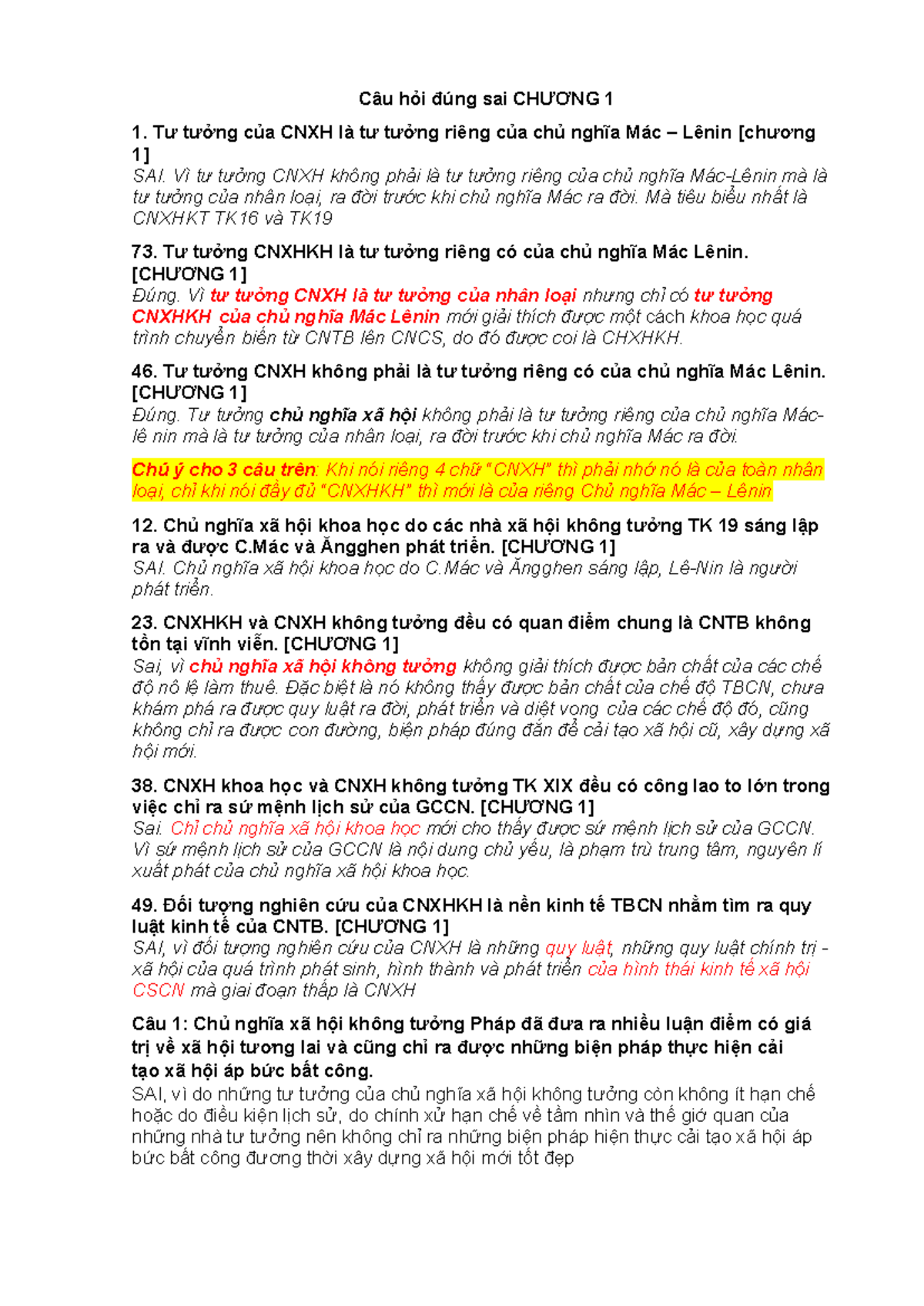 665078526 Câu hỏi đúng sai về chủ nghĩa xã hội khoa học - Chương 1 đến 4 - Document Preview
