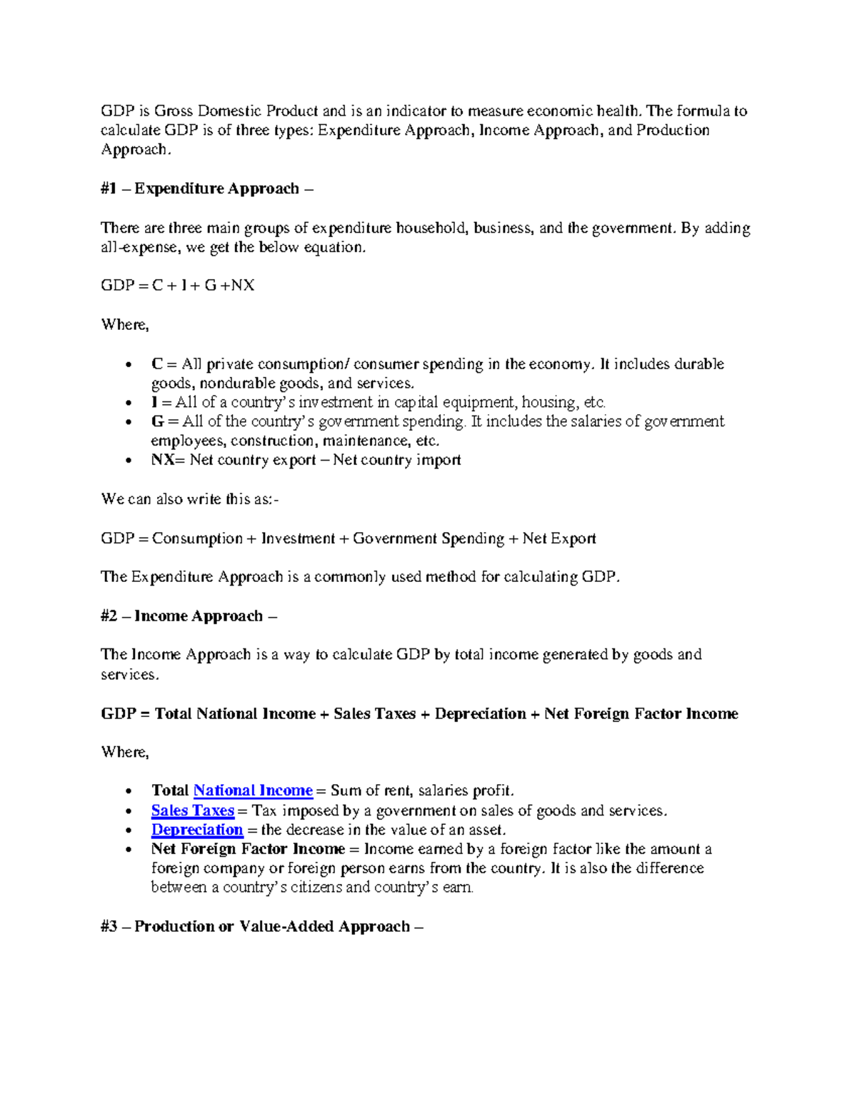 GDP calculation - GDP is Gross Domestic Product and is an indicator to ...