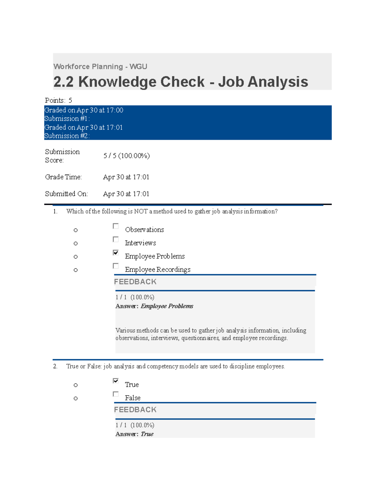 2.2 Knowledge Check - Workforce Planning - WGU 2 Knowledge Check - Job ...