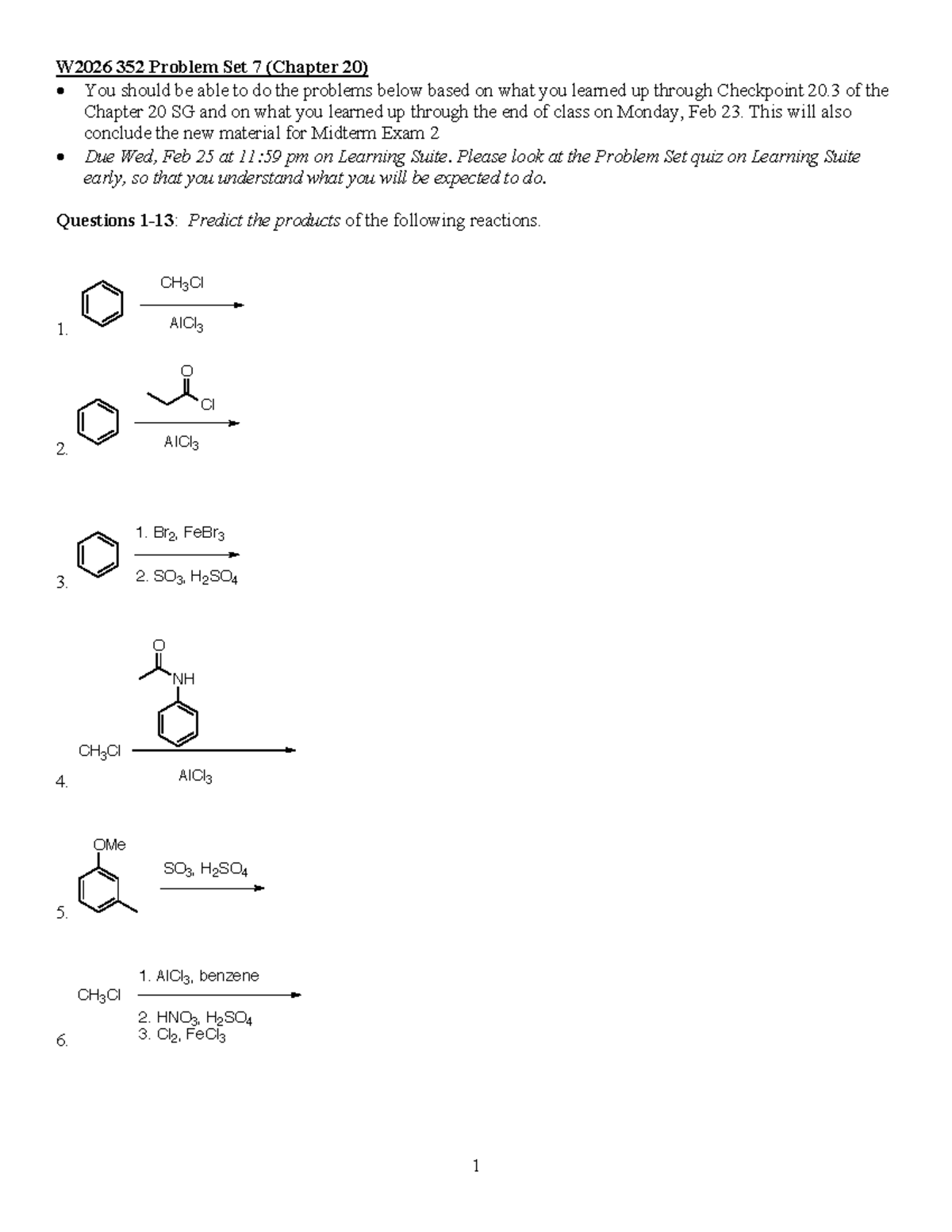W2026 352 Problem Set 7: Reactions & Synthesis (Ch 20) - Studocu