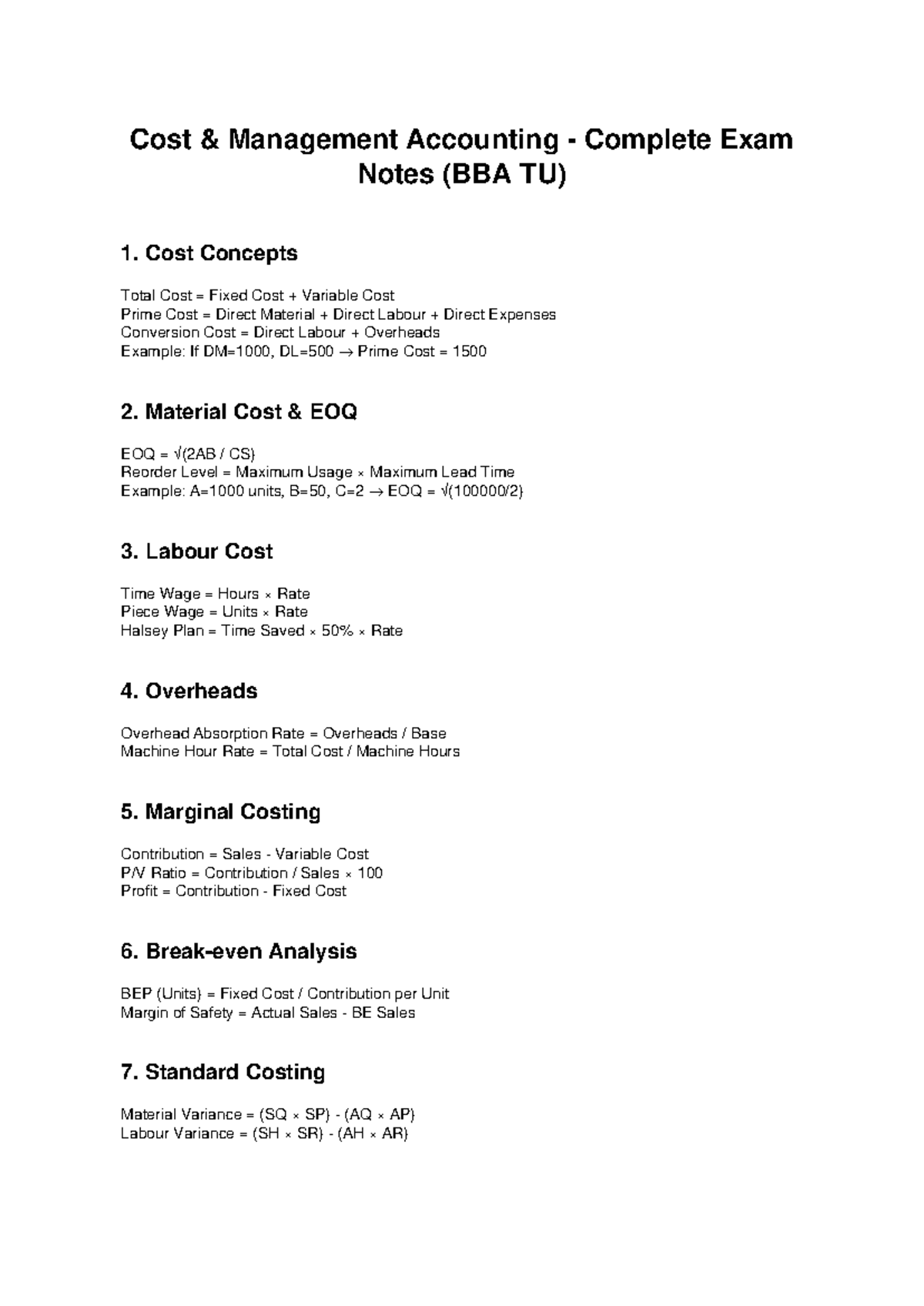 CMA Complete Exam Notes: Cost Management Accounting Overview - Studocu
