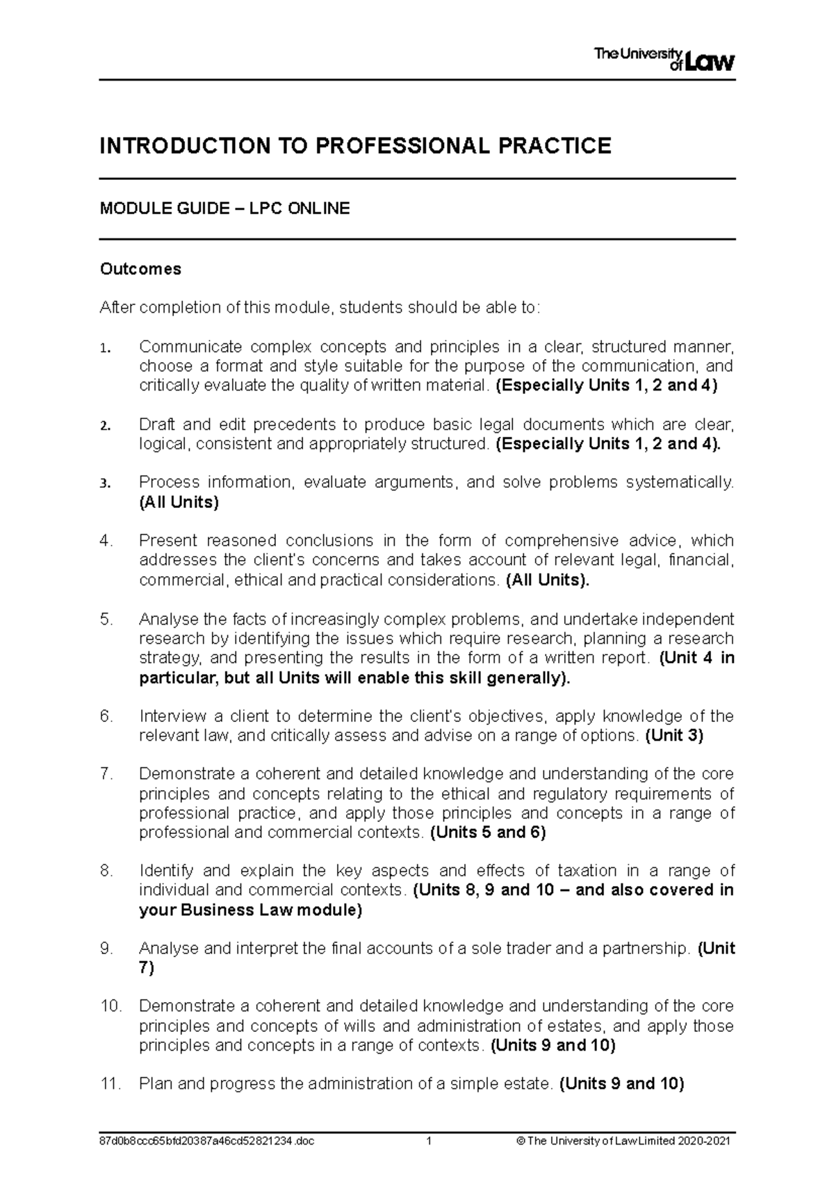 LPC Module Guide: Introduction to Professional Practice - Studocu