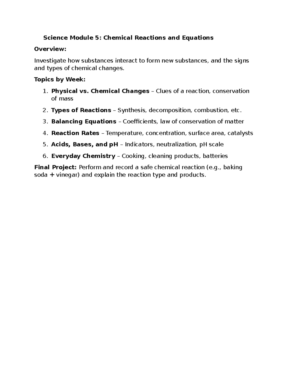 🧪 Science Module 5 - Lecture notes - 🧪 Science Module 5: Chemical ...