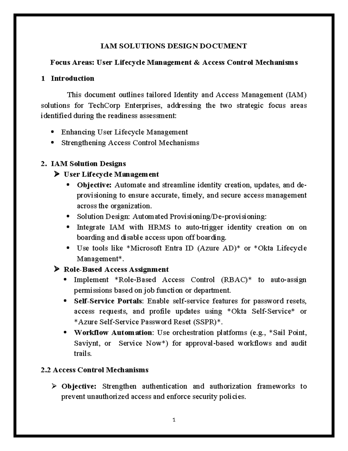 IAM Solutions Design Document: User Lifecycle & Access Control - Studocu