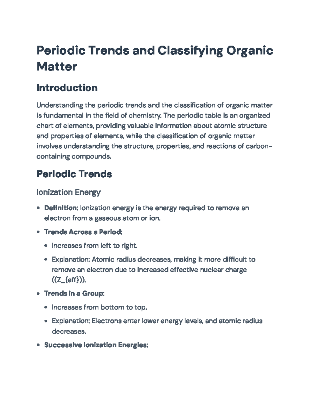 Periodic Trends and Organic Matter Classification: Key Concepts in Chem ...
