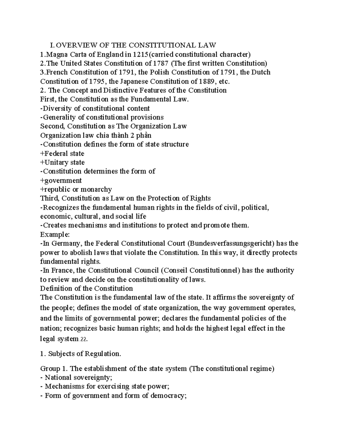 I. Constitutional Law Overview: Key Documents & Concepts - Studocu