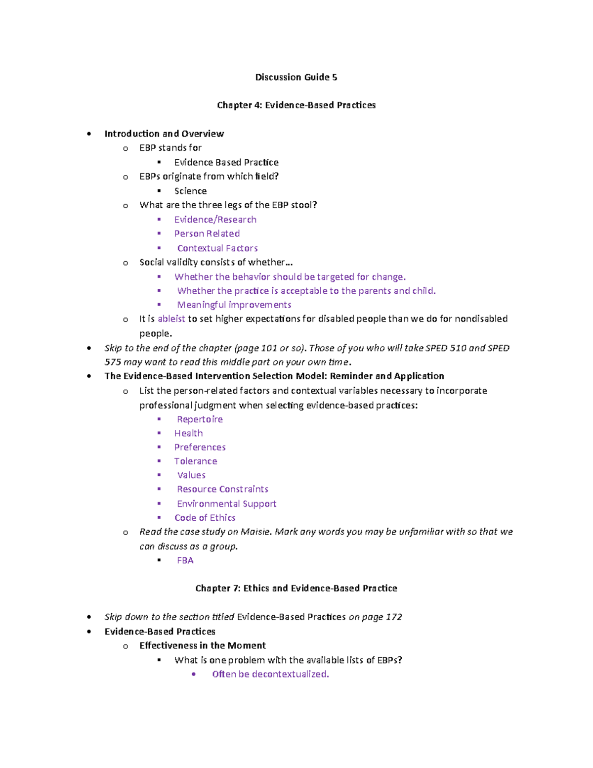 SPED 510 - Discussion Guide 5: Evidence-Based Practices & Ethics - Studocu