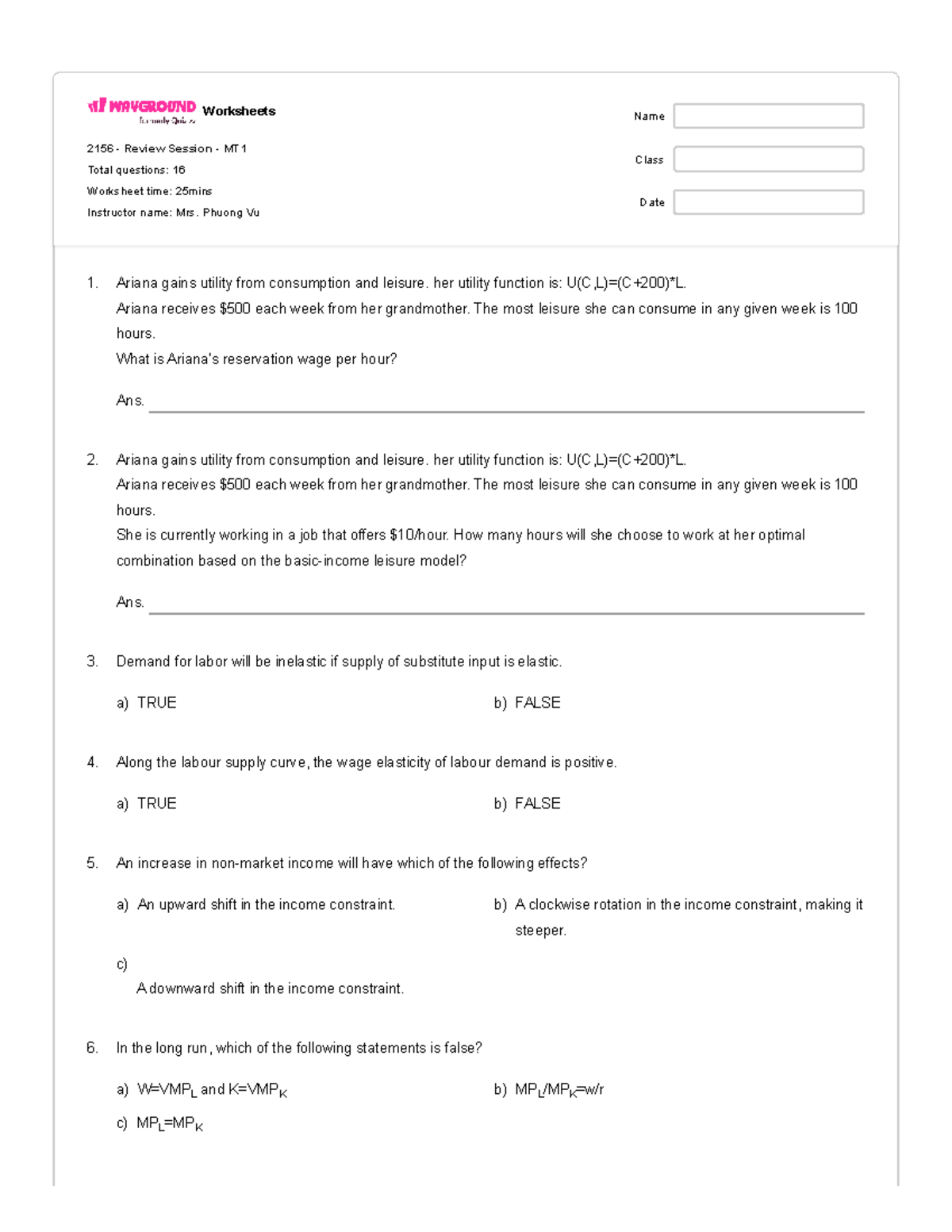 Midterm 1 Review Worksheets 2156 - Extra Practice Questions - Studocu