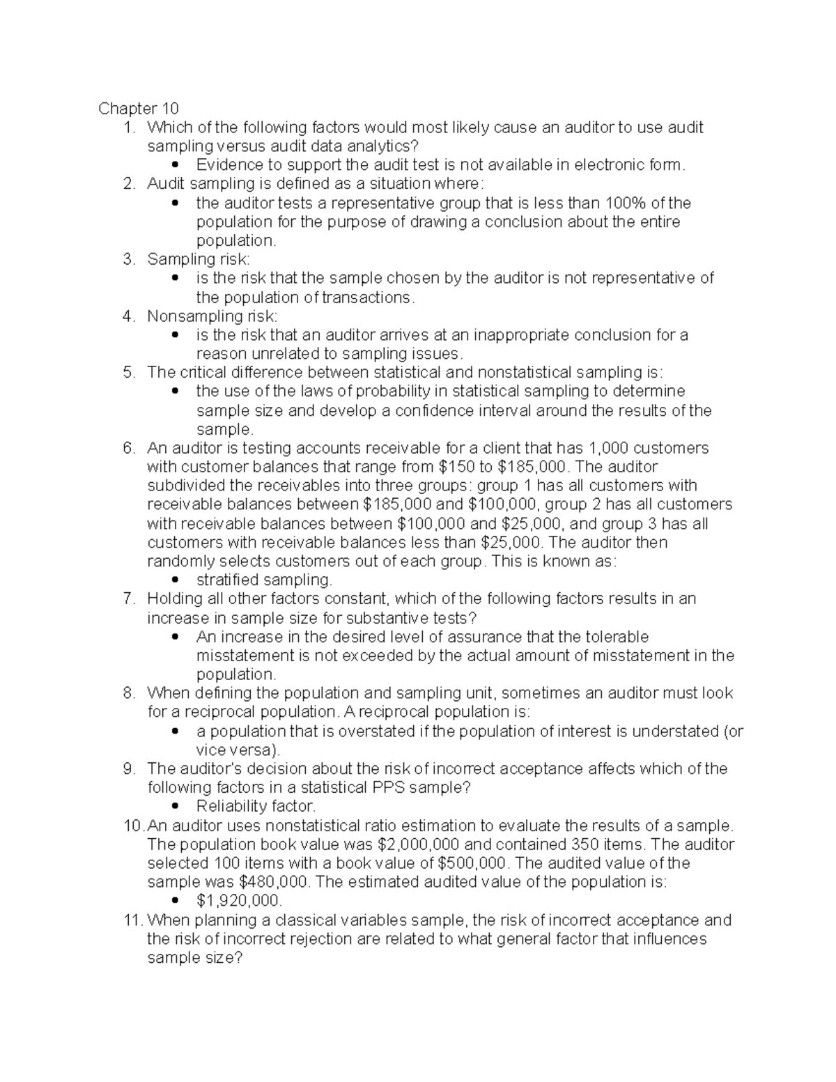 Ch 10-14 Homework & Quiz Questions for Auditing Concepts - Studocu