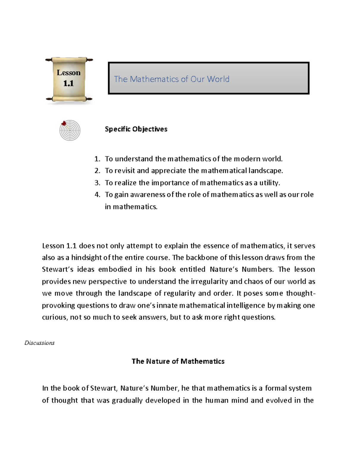 Module-ONE: The Mathematics of Our World - Lesson Overview - Studocu