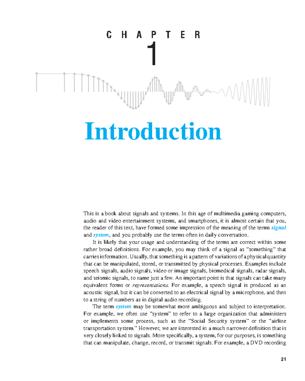 Mathematical Representation of Signals and Systems: Chapter 1 Overview ...