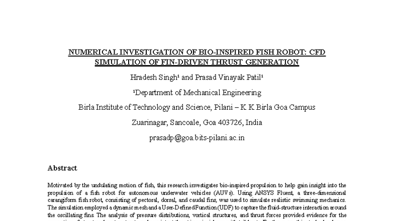 Numerical Investigation of Bio-Inspired Fish Robot: CFD Thrust ...